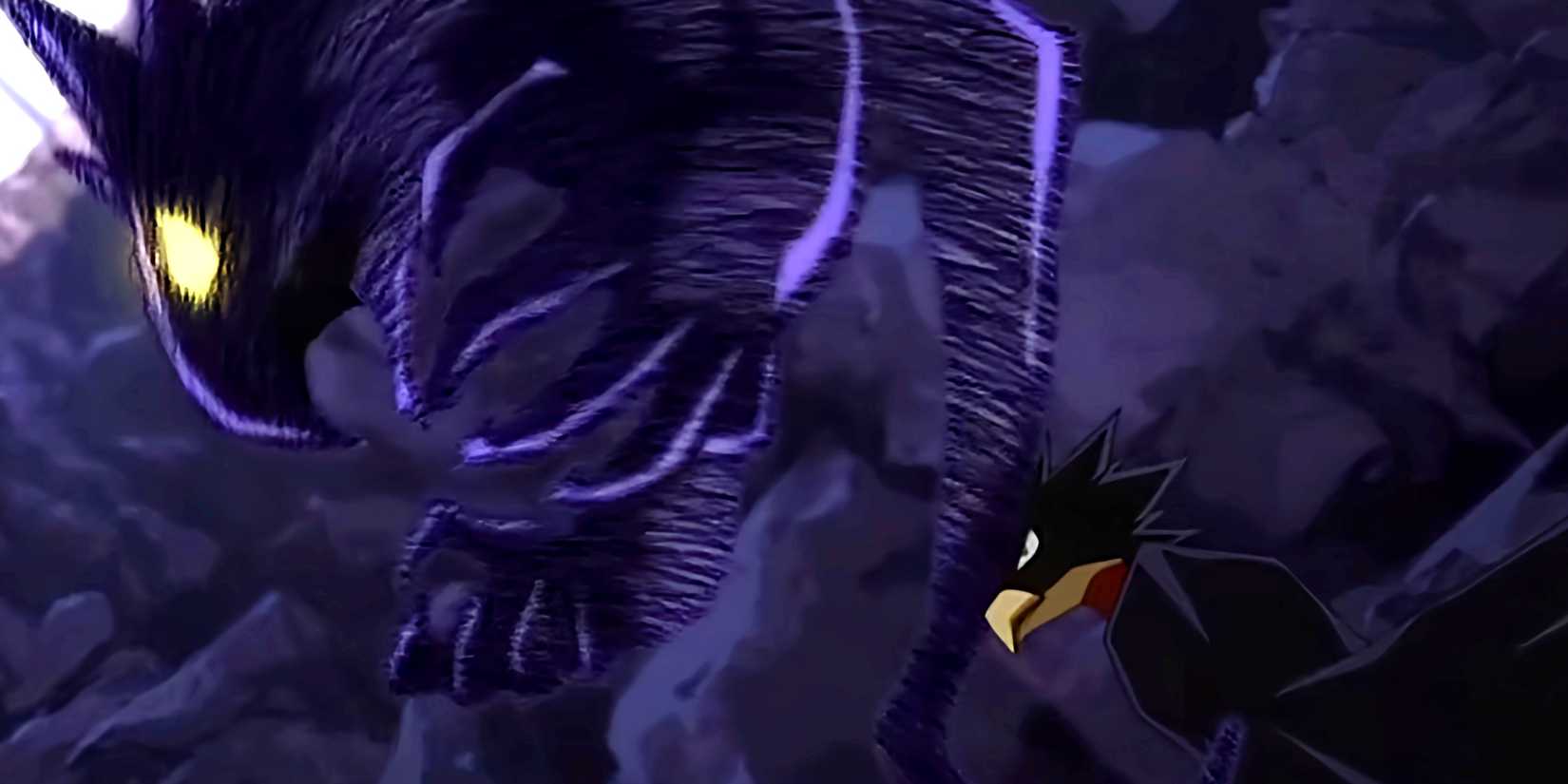 Fumikage using a monster version of Dark Shadow in My Hero Academia