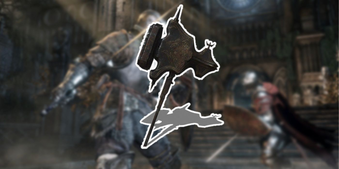 Dark Souls 3 Ledo's Great Hammer in foreground with skirmish in background
