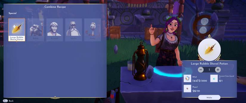 Crafting Large Rubble Shovel Potion in Disney Dreamlight Valley: A Rift in Time