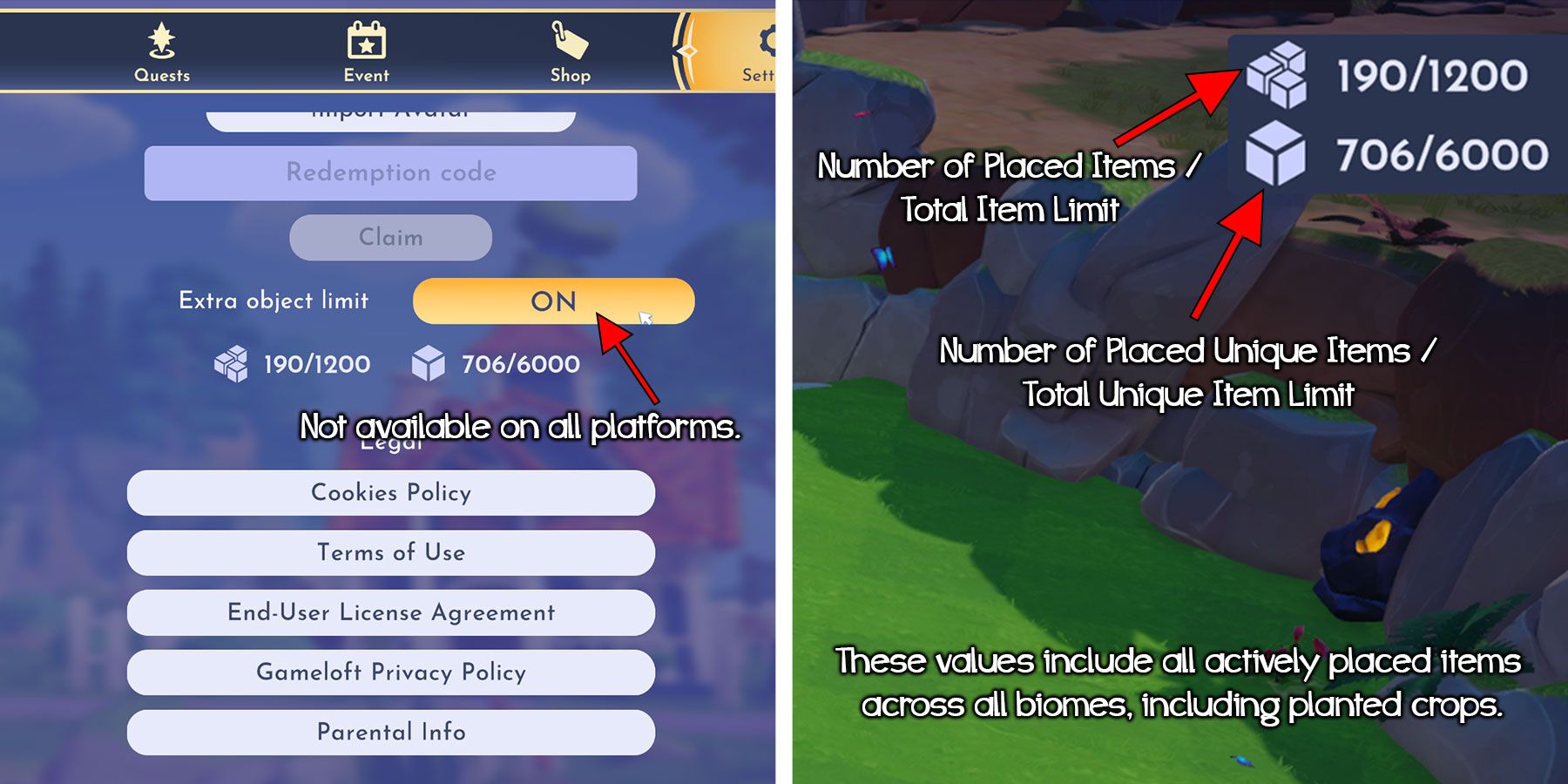 Explaining the item limit in Disney Dreamlight Valley.