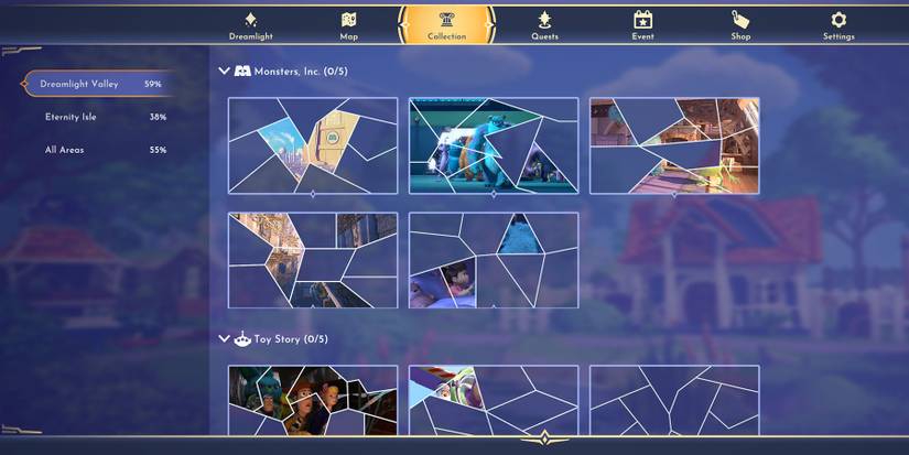 Memories tab in the Collection menu in Disney Dreamlight Valley.