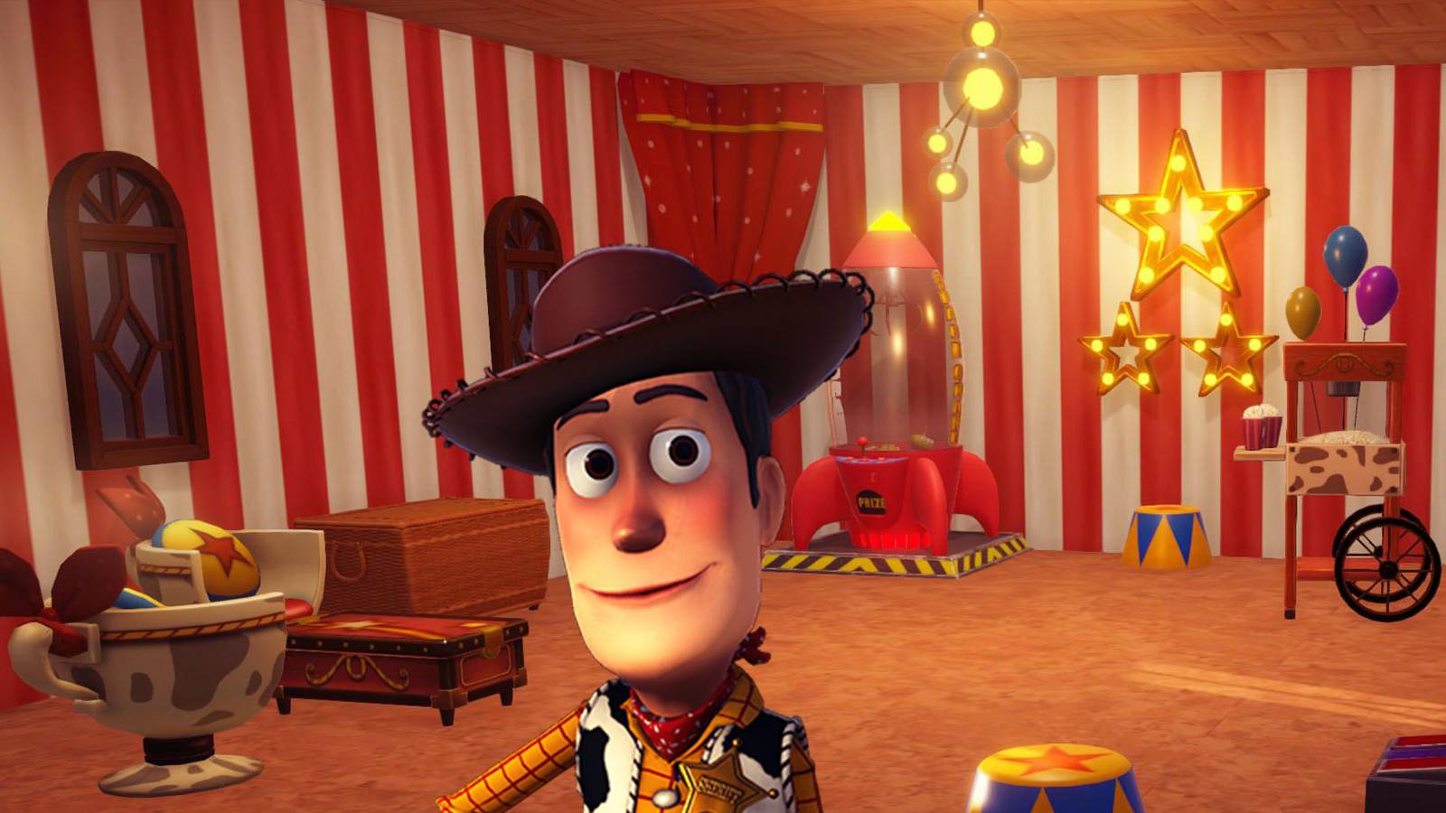 Woody in his Carousel in Disney Dreamlight Valley.