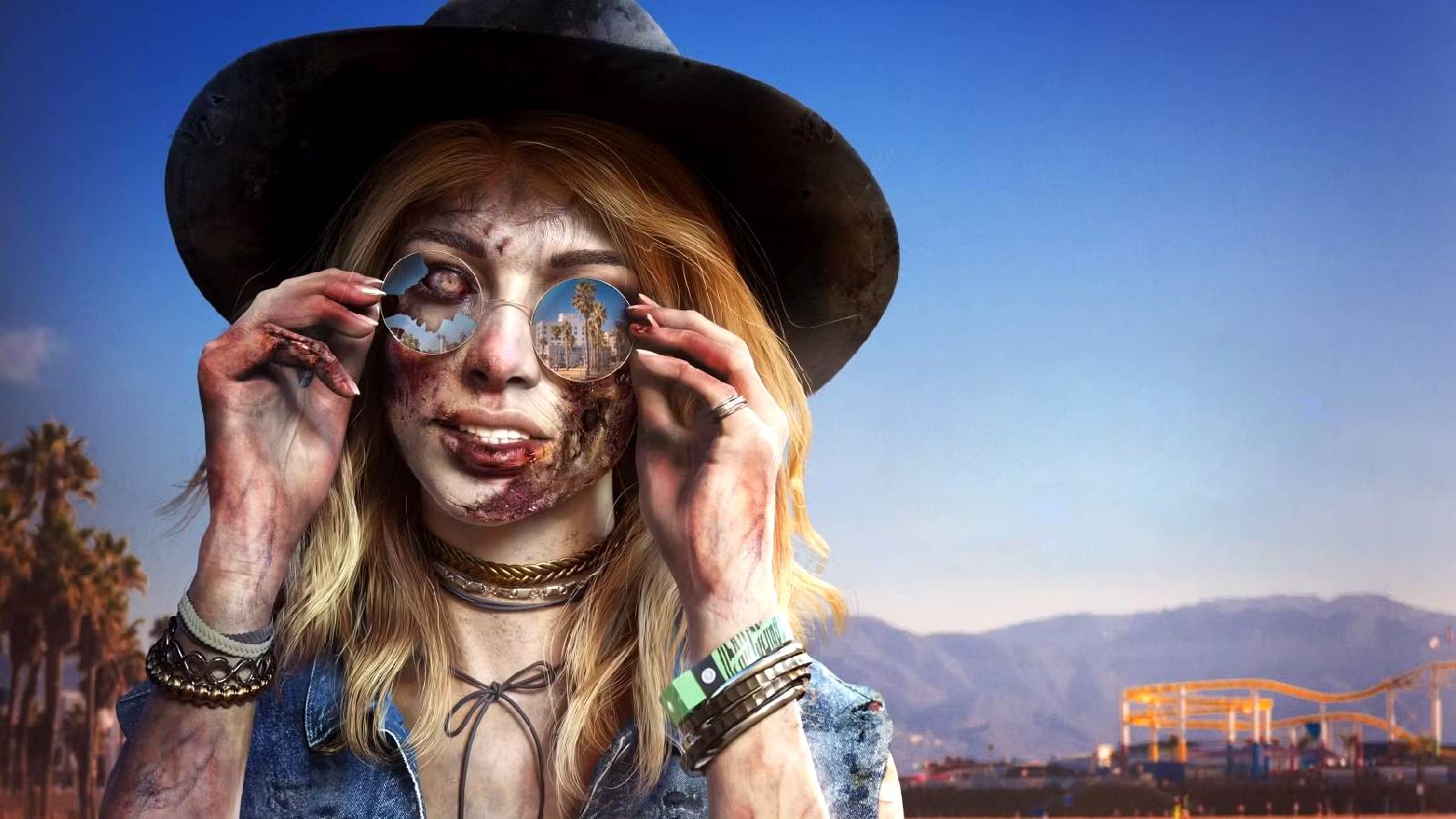 Dead Island 2 zombie putting on sunglasses