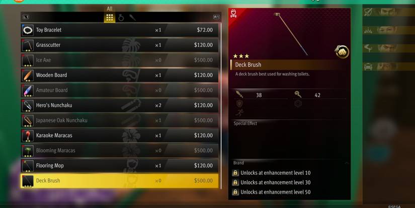 Deck Brush weapon in Like a Dragon Infinite Wealth