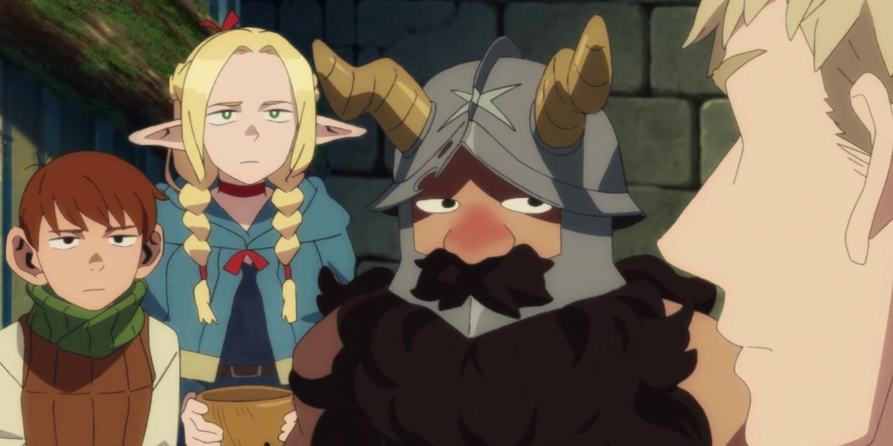 Delicious in Dungeon E03 The Group Staring at Laios