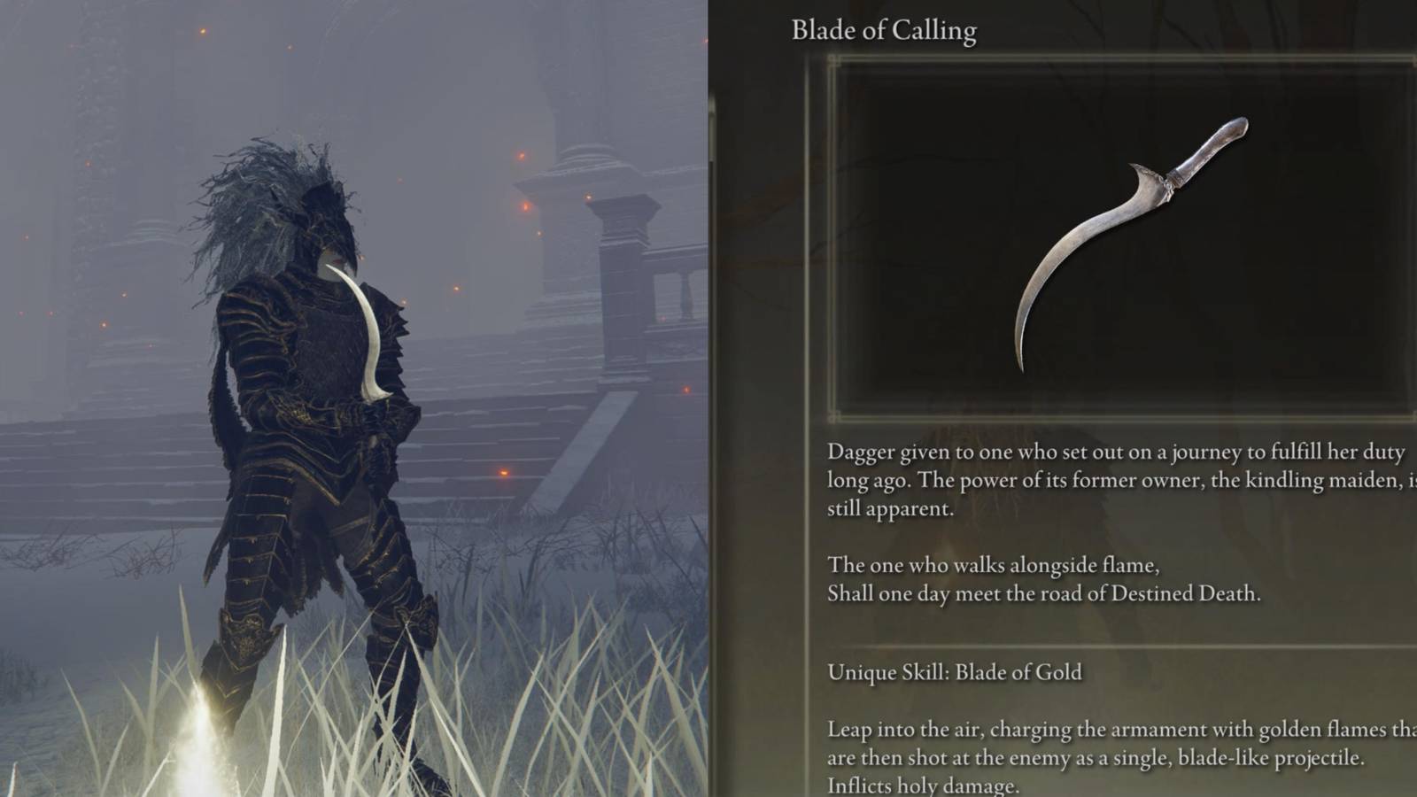 Split image showing Blade of Calling.