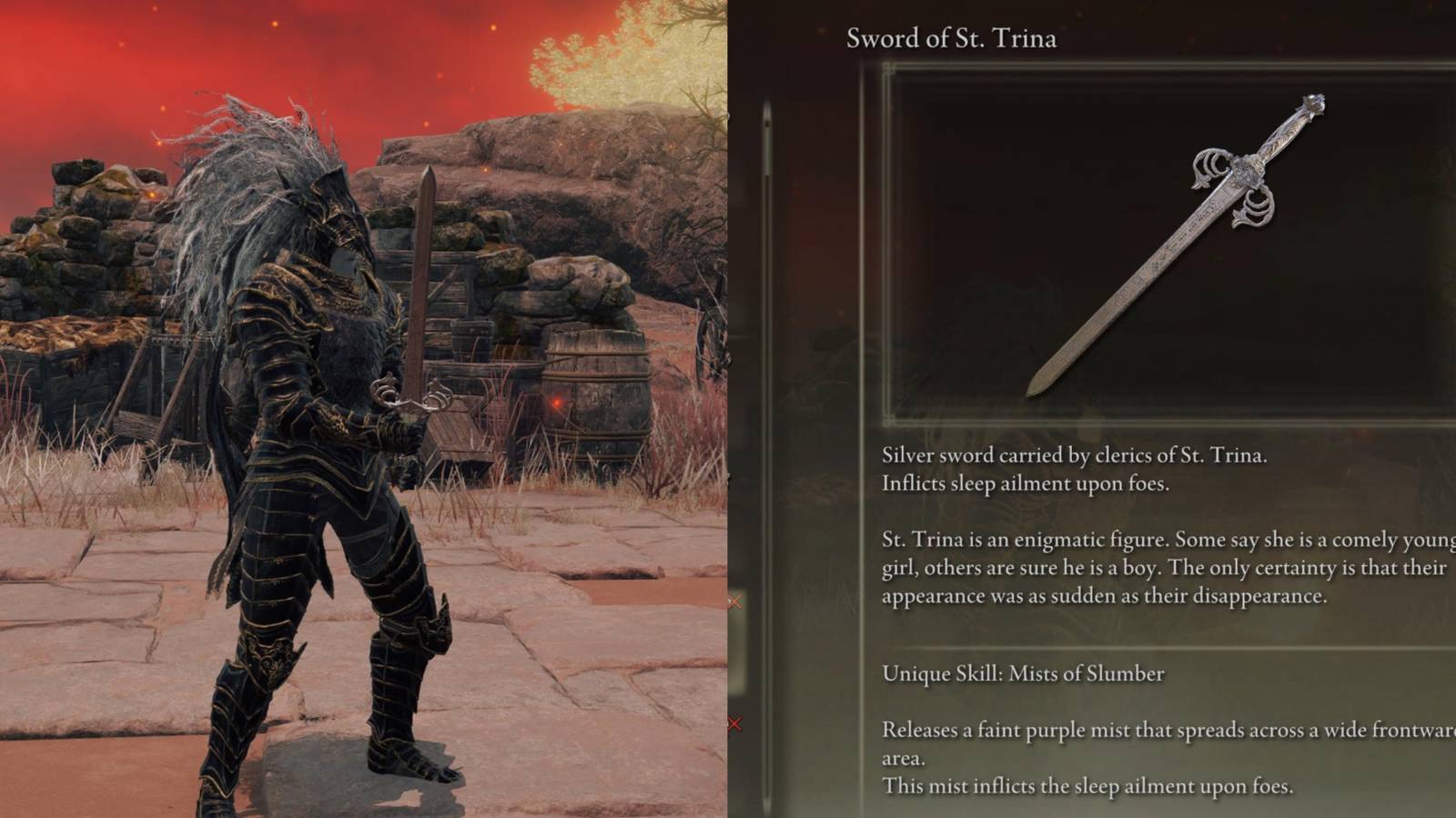 Split image showing the Sword of St.Trina.