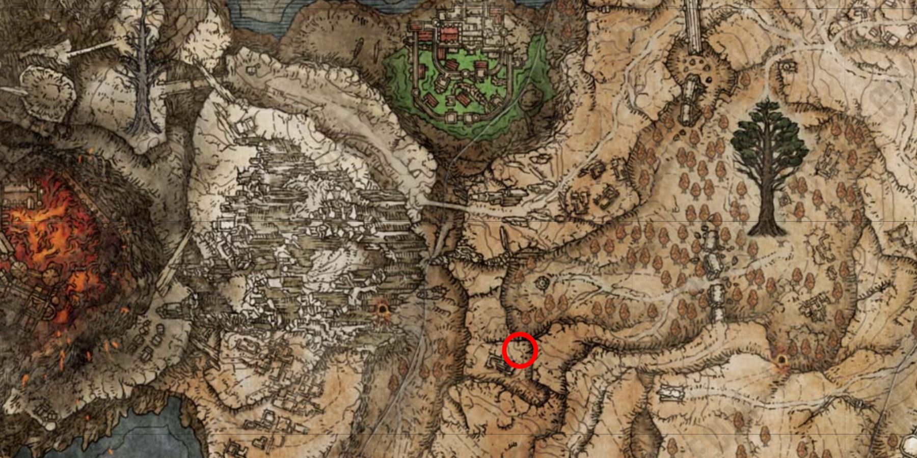 Eleonora, the Violet Bloody Finger boss location on the map in Elden Ring