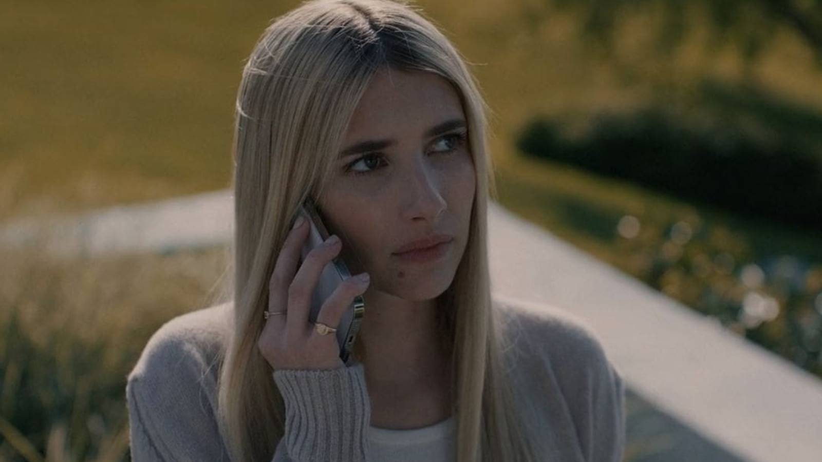 Emma Roberts as Anna talking on a cell phone in American Horror Story season 12