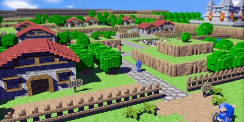 Exploring a town in 3D Dot Game Heroes