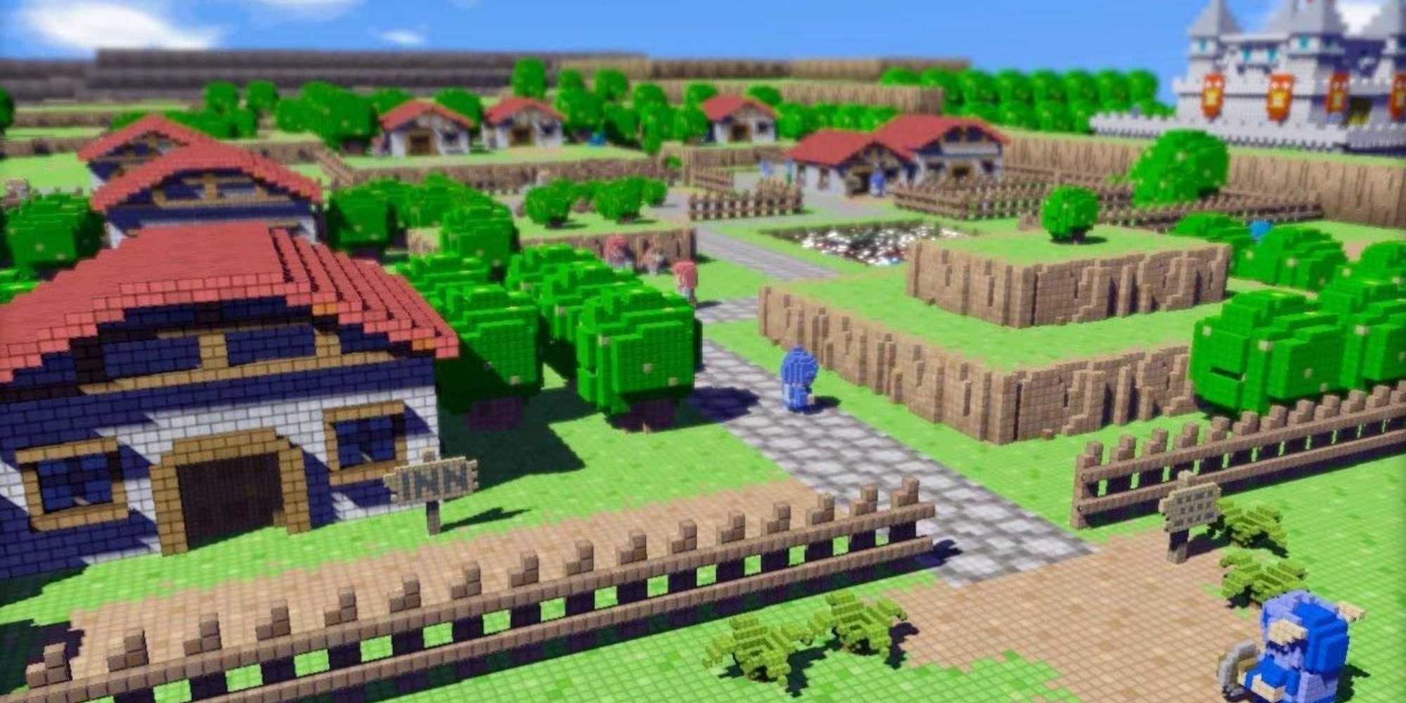Exploring a town in 3D Dot Game Heroes