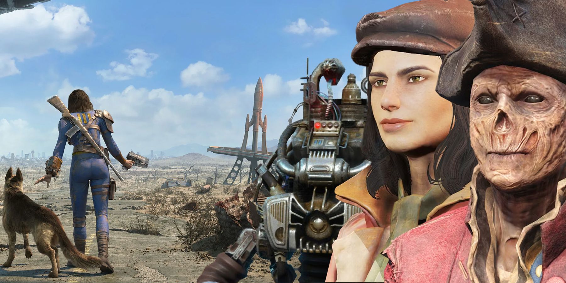 A split image of different companions in Fallout 4