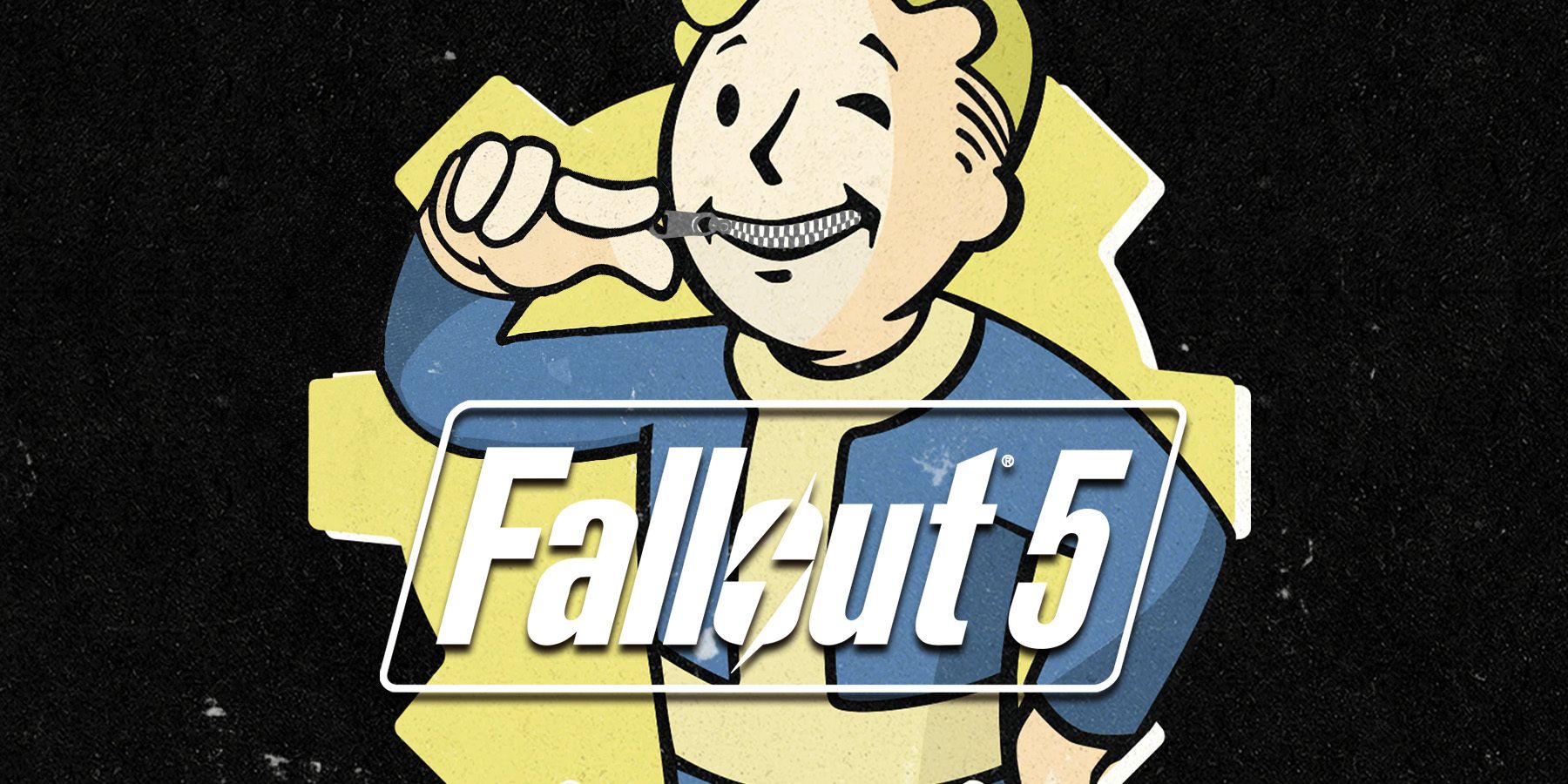 Vault Boy zipping his mouth with a Fallout 5 logo