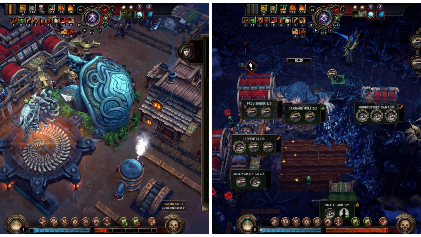 A settlement with a completed archeological apparatus, a settlement attacked by a mole