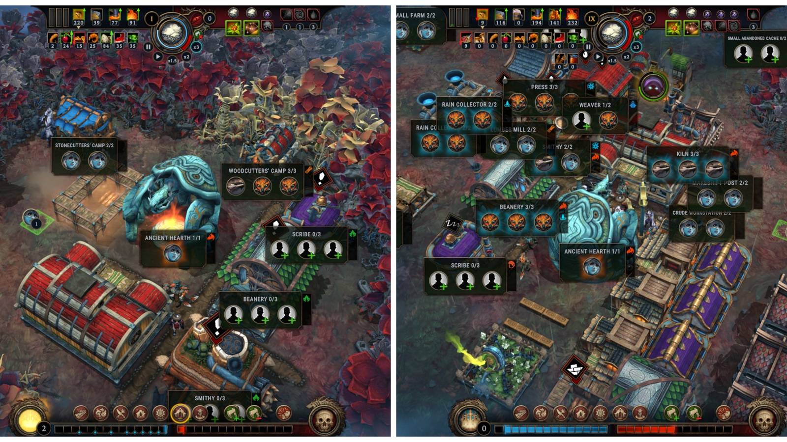 A bustling settlement that is using various upgrades