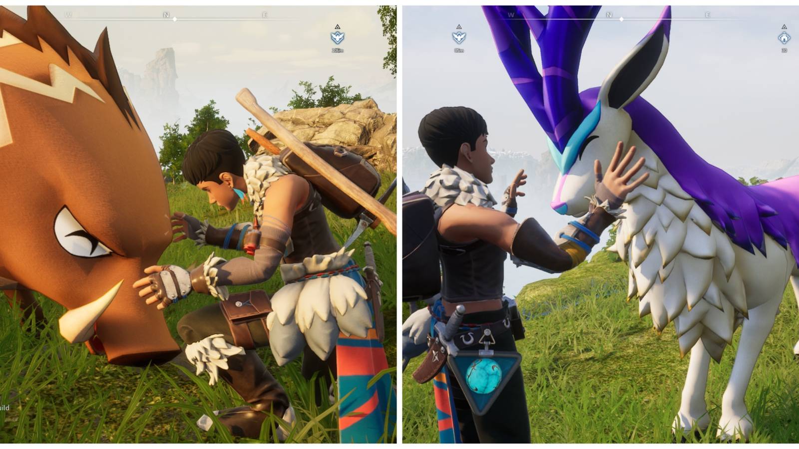 Player petting Rushoar and Eikthydeer