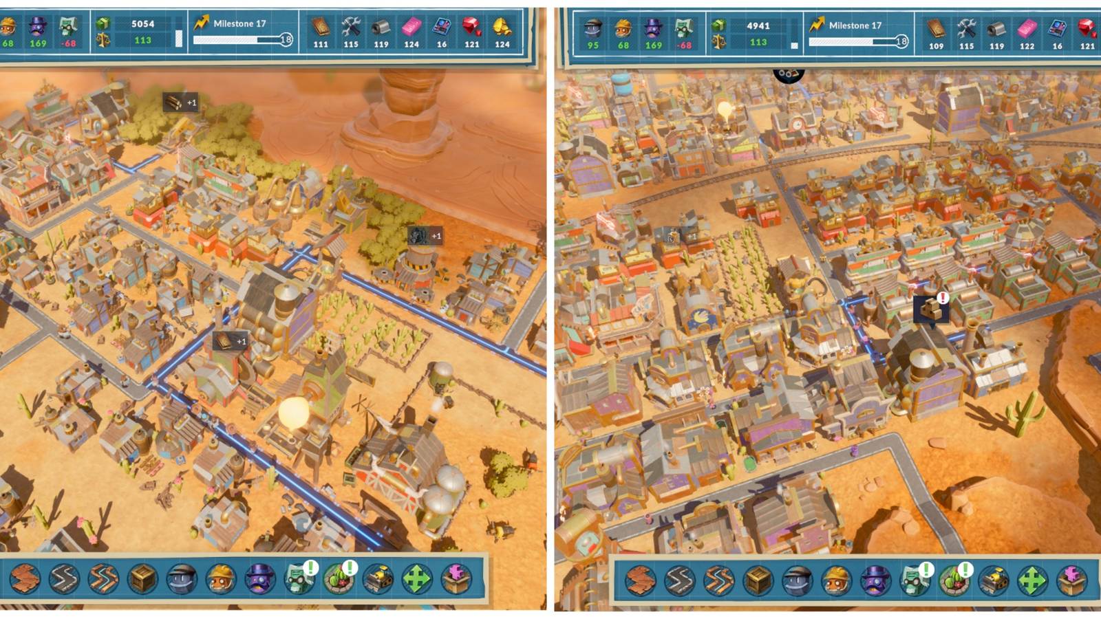 A city in SteamWorld Build in various stages of development