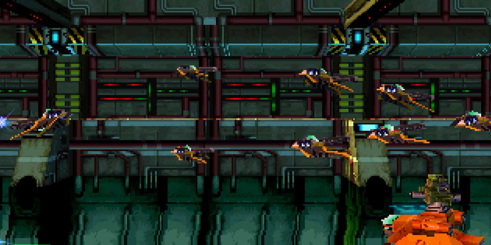 Fighting enemies in Einhander