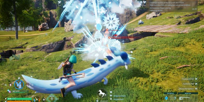 Fighting enemies with Chillet in Palworld