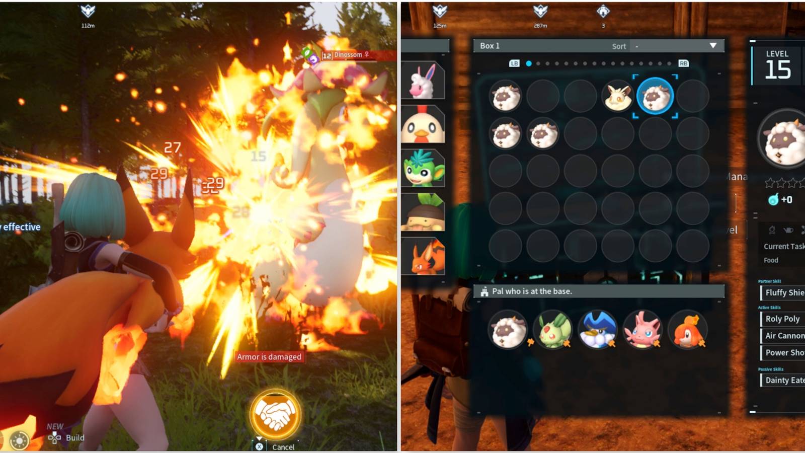 Fighting enemies with Foxsparks and Accessing the Palbox in Palworld