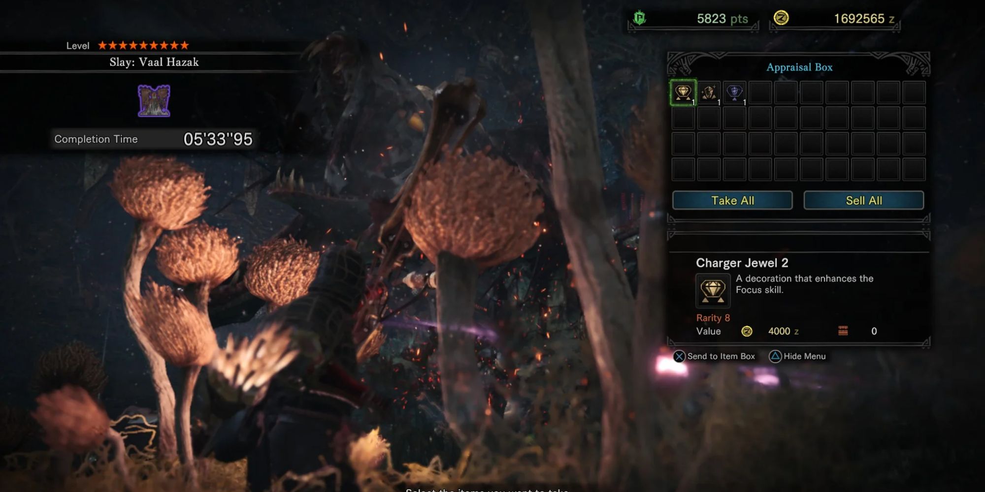 A Charger Jewel 2 in the appraisal box in MHW