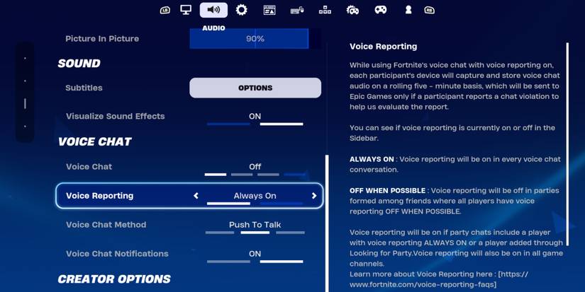 voice report toggle option in settings