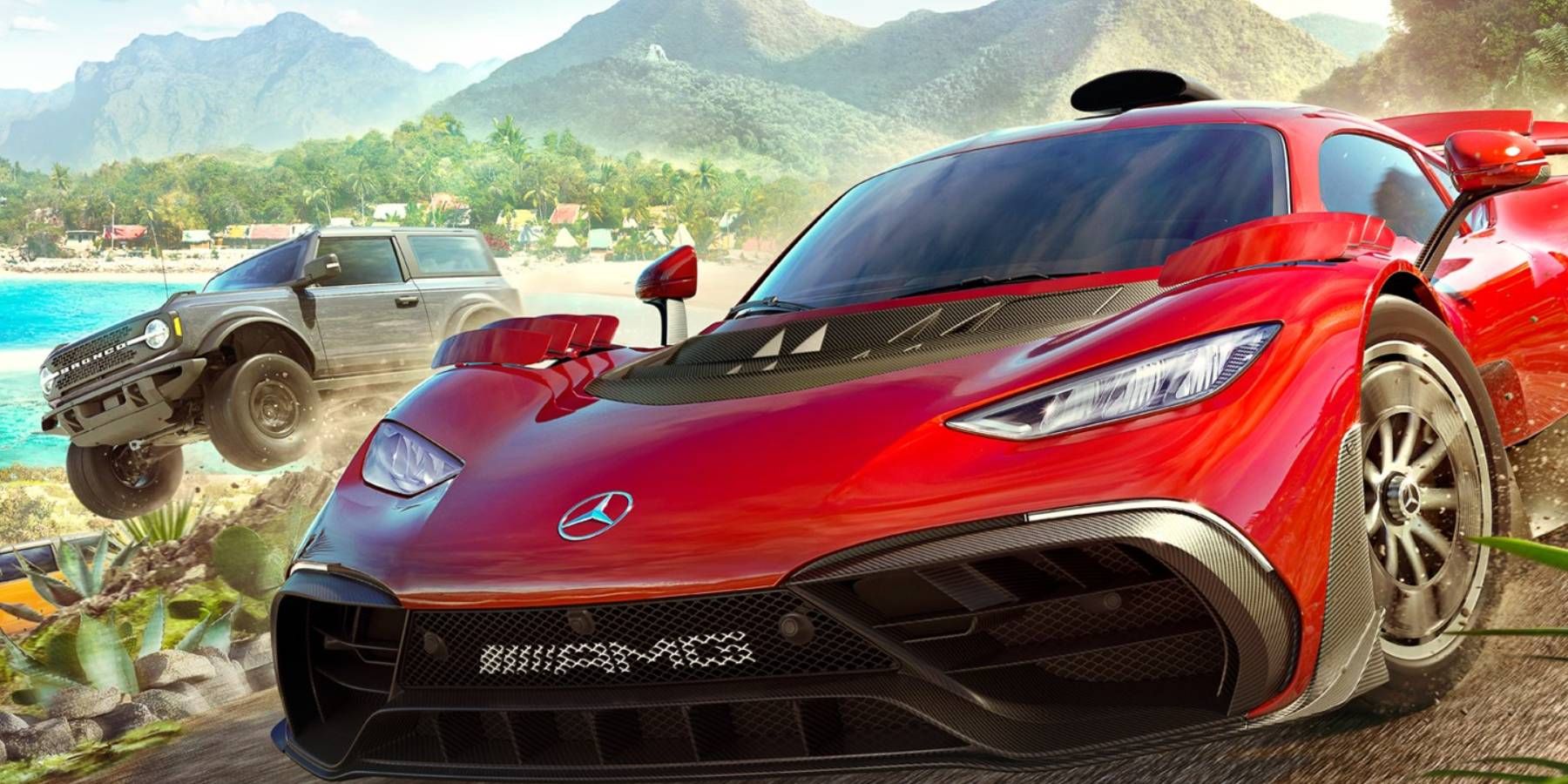 Close-up of the cars from the cover art of Forza Horizon 5