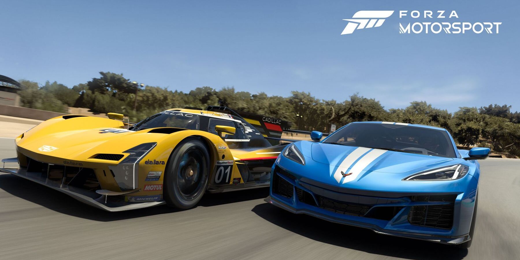 Two cars racing in Forza Motorsport 2023