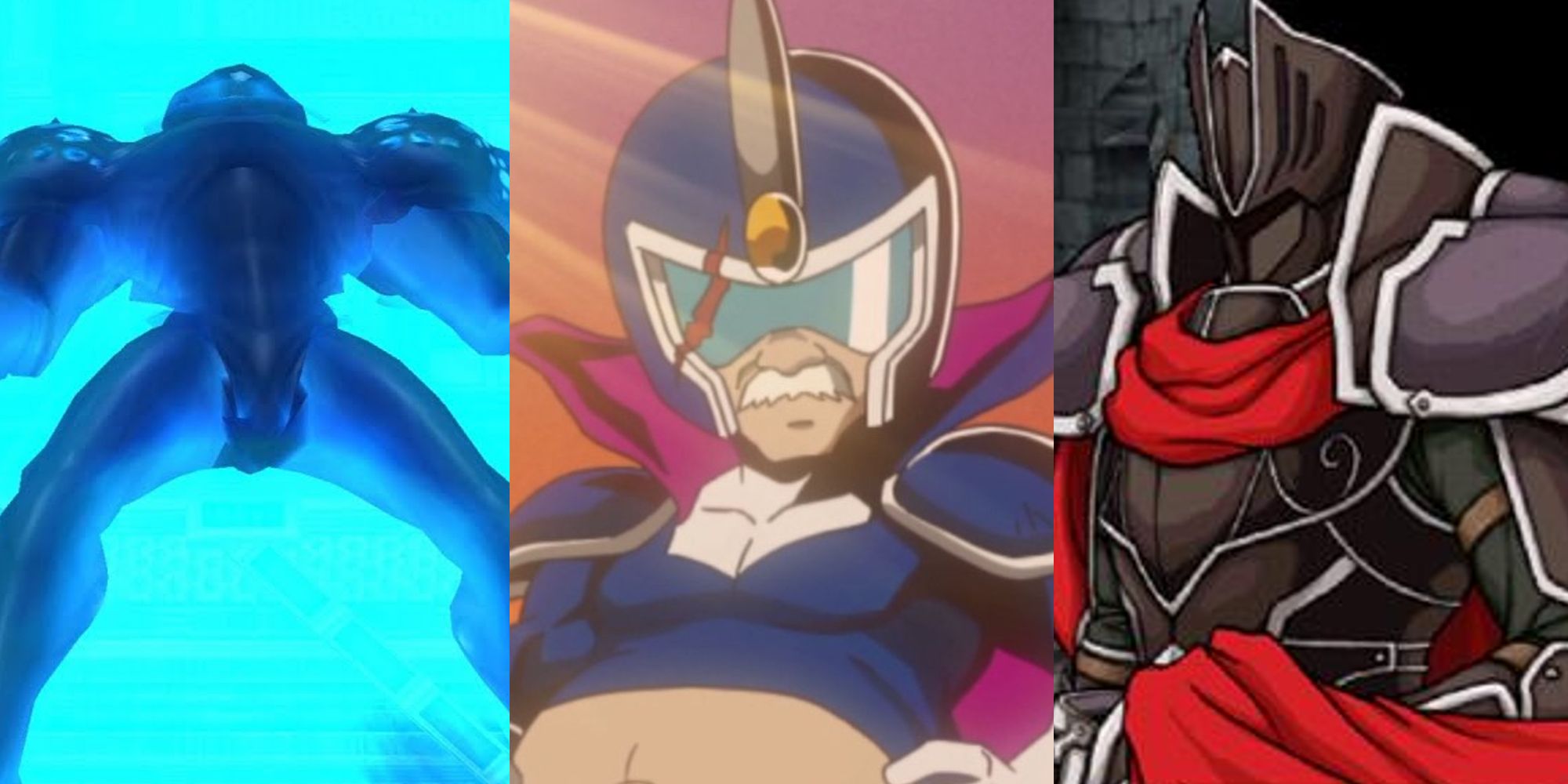 Dark Samus feeling pain; Captain Blue in the anime; Black Knight in a dialogue exchange