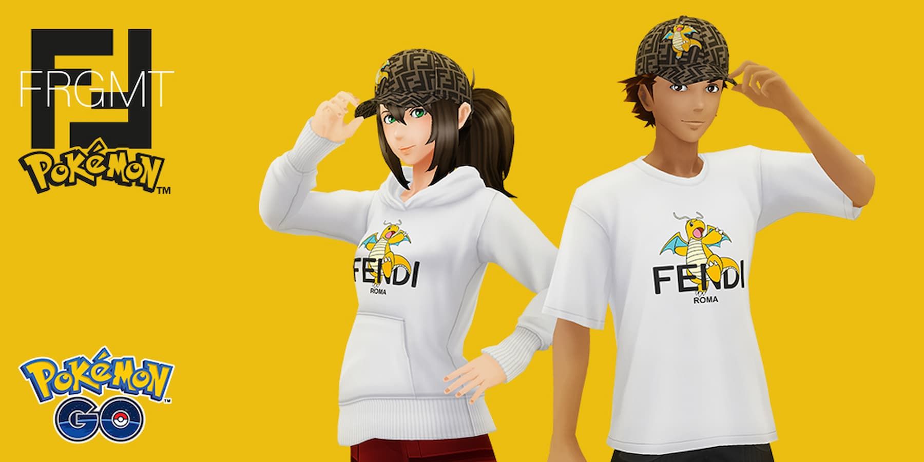 Moletom, chapéu e camiseta de colaboração Pokémon GO Fendi FRGMT