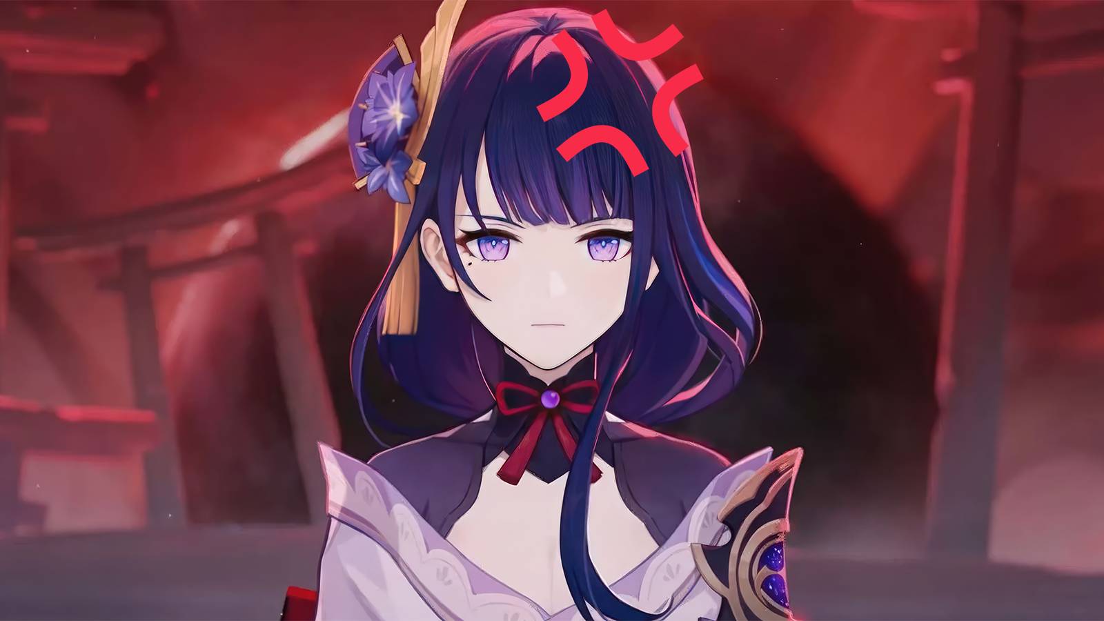 Genshin Impact angry-looking Raiden Shogun cutscene screenshot edit