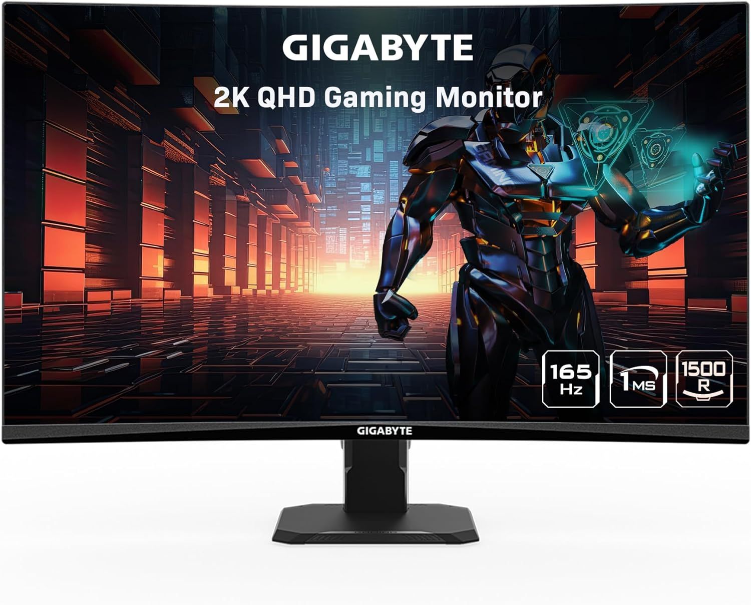 165Hz 2K Gaming Monitor, 27 Inch Frameless Display QHD 2560 x 1440P, Curved  1800R, VA 1ms MPRT, Supports 144Hz HDR, FreeSync, DisplayPort/HDMI 2.0