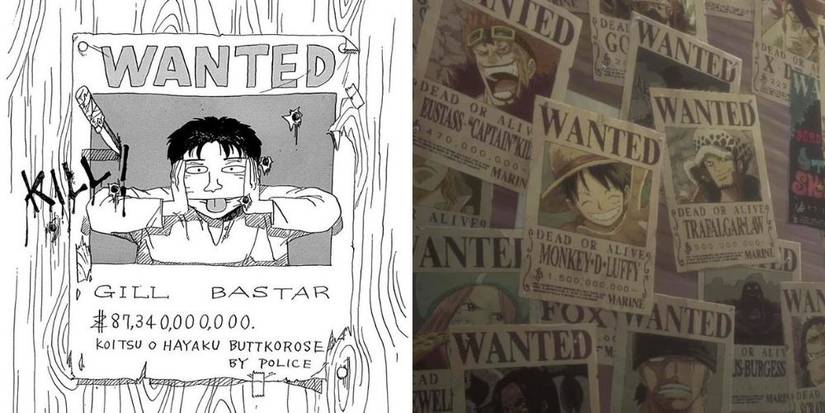 Gill Bastar's Wanted poster and the various wanted posters in One Piece.