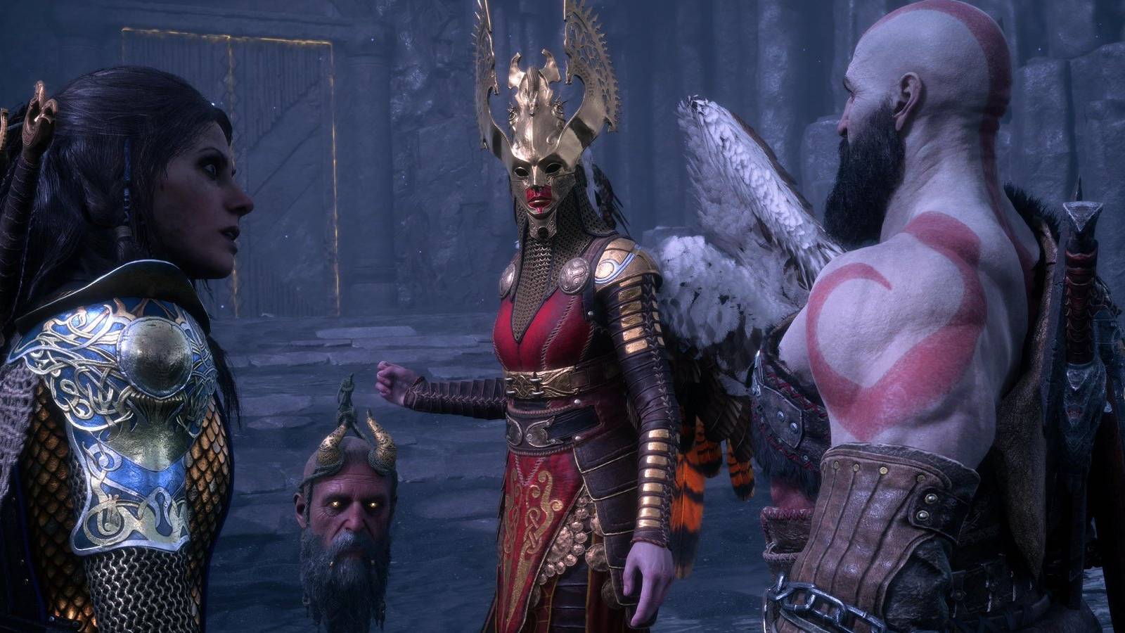 God of War Ragnarok Valhalla Kratos Mimir Freya and Sigrun