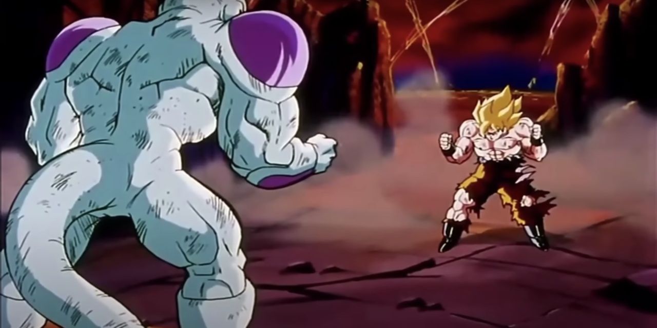 Goku and Frieza fighting in Dragon Ball Z