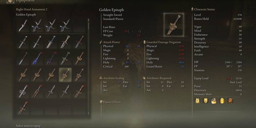 Golden Epitaph Stats in Elden Ring