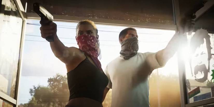 Lucia and her partner holding up a store in Grand Theft Auto 6's trailer