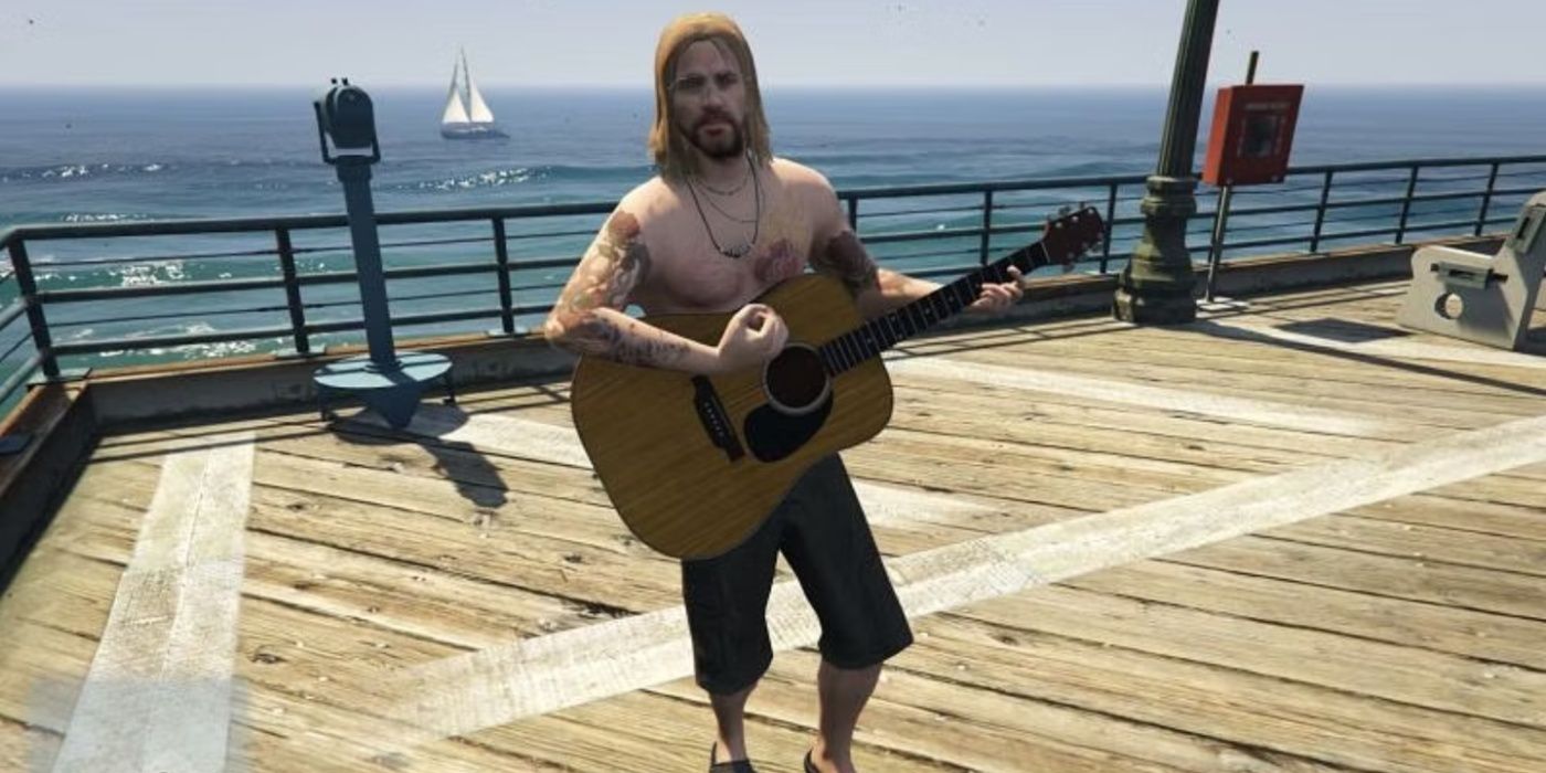 GTA V NPC playing guitar on the pier