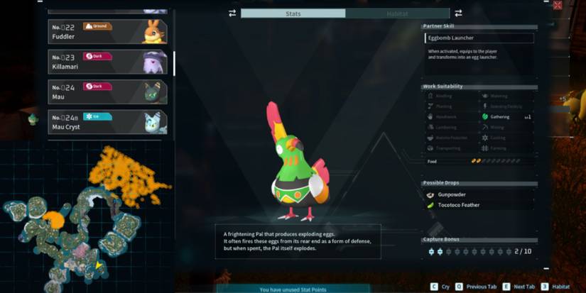 Palworld: Tocotoco and its spawn locations on the map