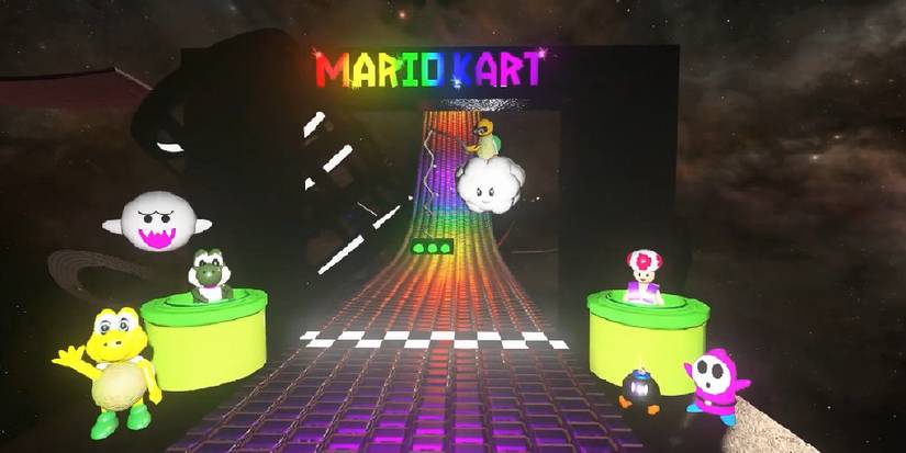 The starting line or Rainbow Road, as created in Halo Infinite. Image source: Its Lolo on YouTube.