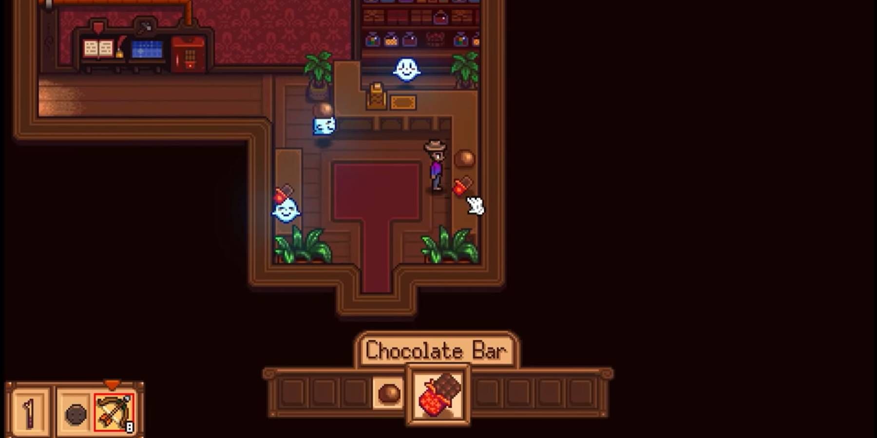 The player setting up the shop in Haunted Chocolatier