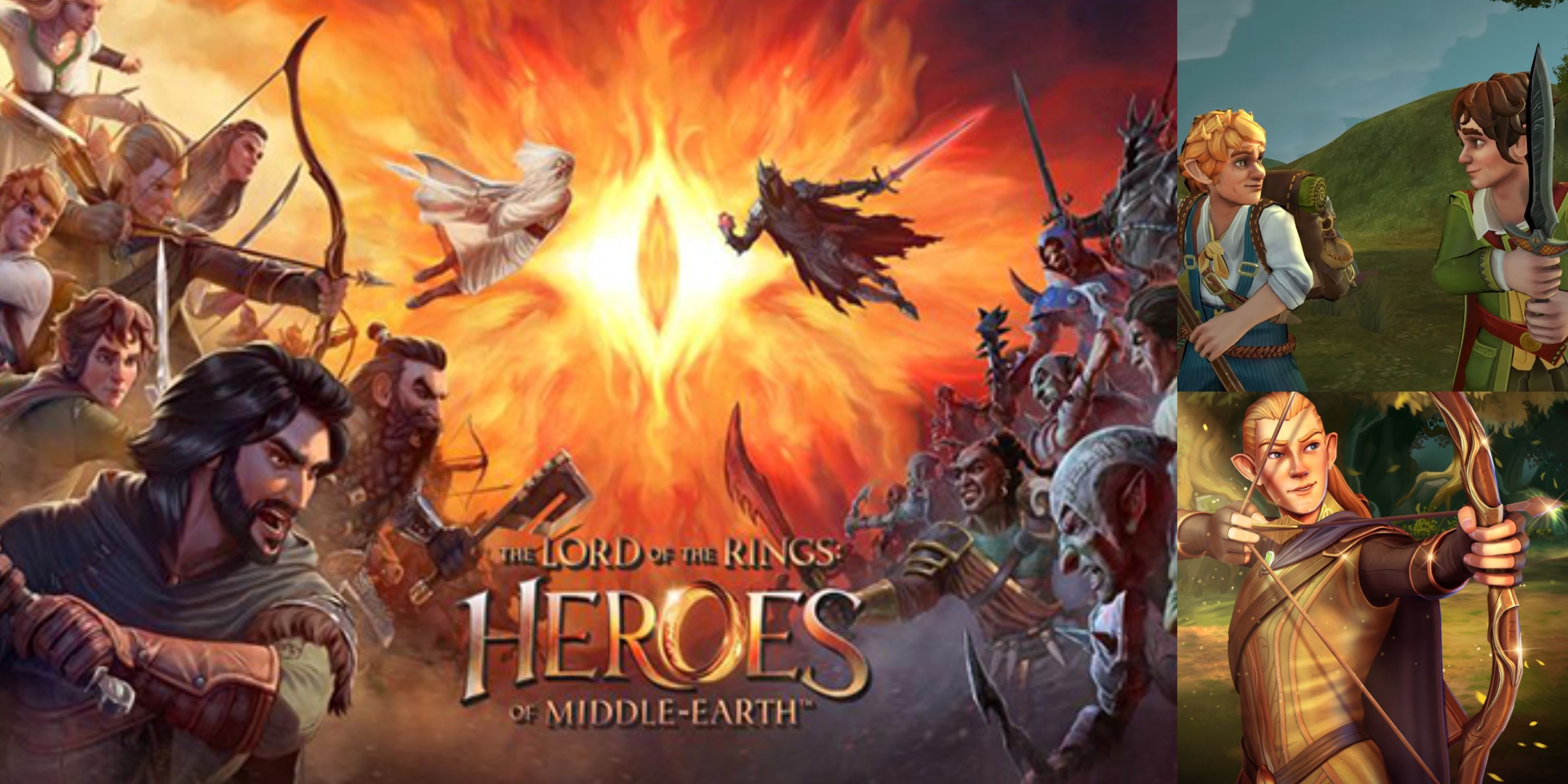 heroes_of_middle_Earth cover art and screenshots of Legolas, frodo and sam