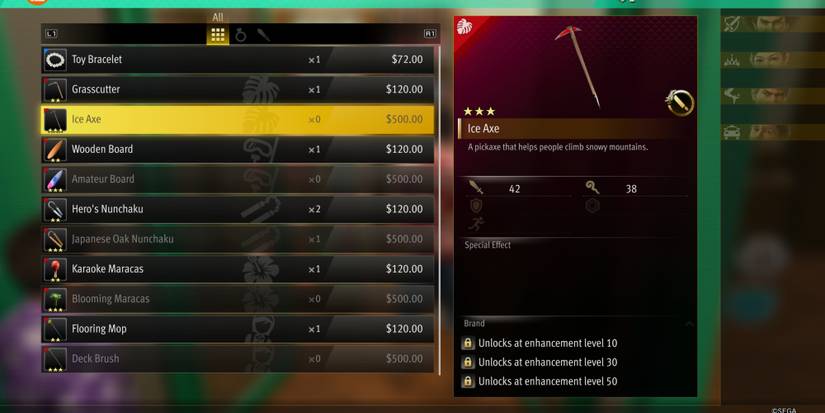 Ice Axe weapon in Like a Dragon Infinite Wealth