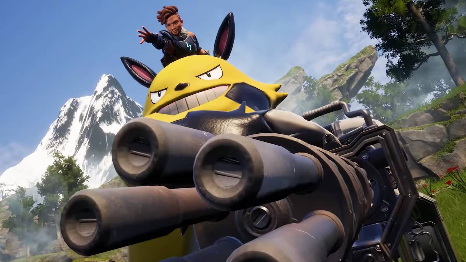 Grizzbolt with a minigun in Palworld