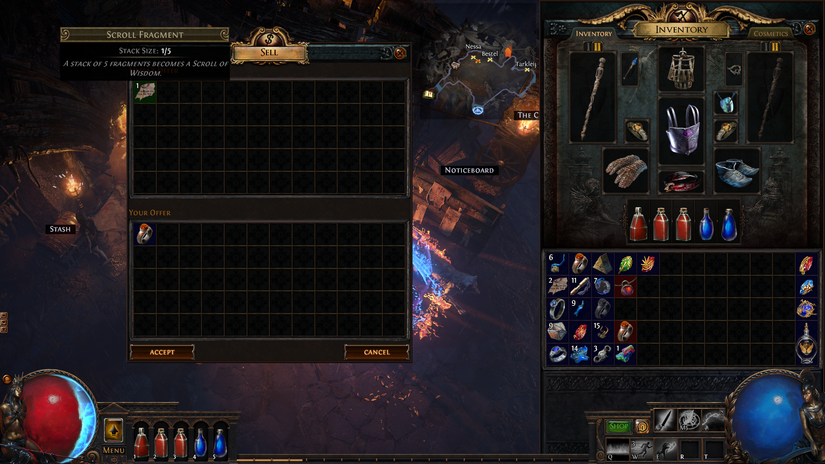Selling items to a vendor in Path of Exile