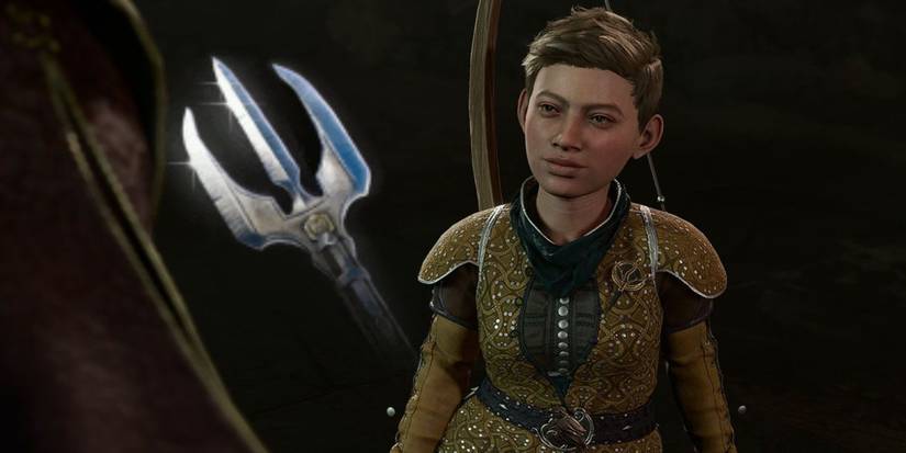 A trident and Roah Moonglow in Baldur’s Gate 3