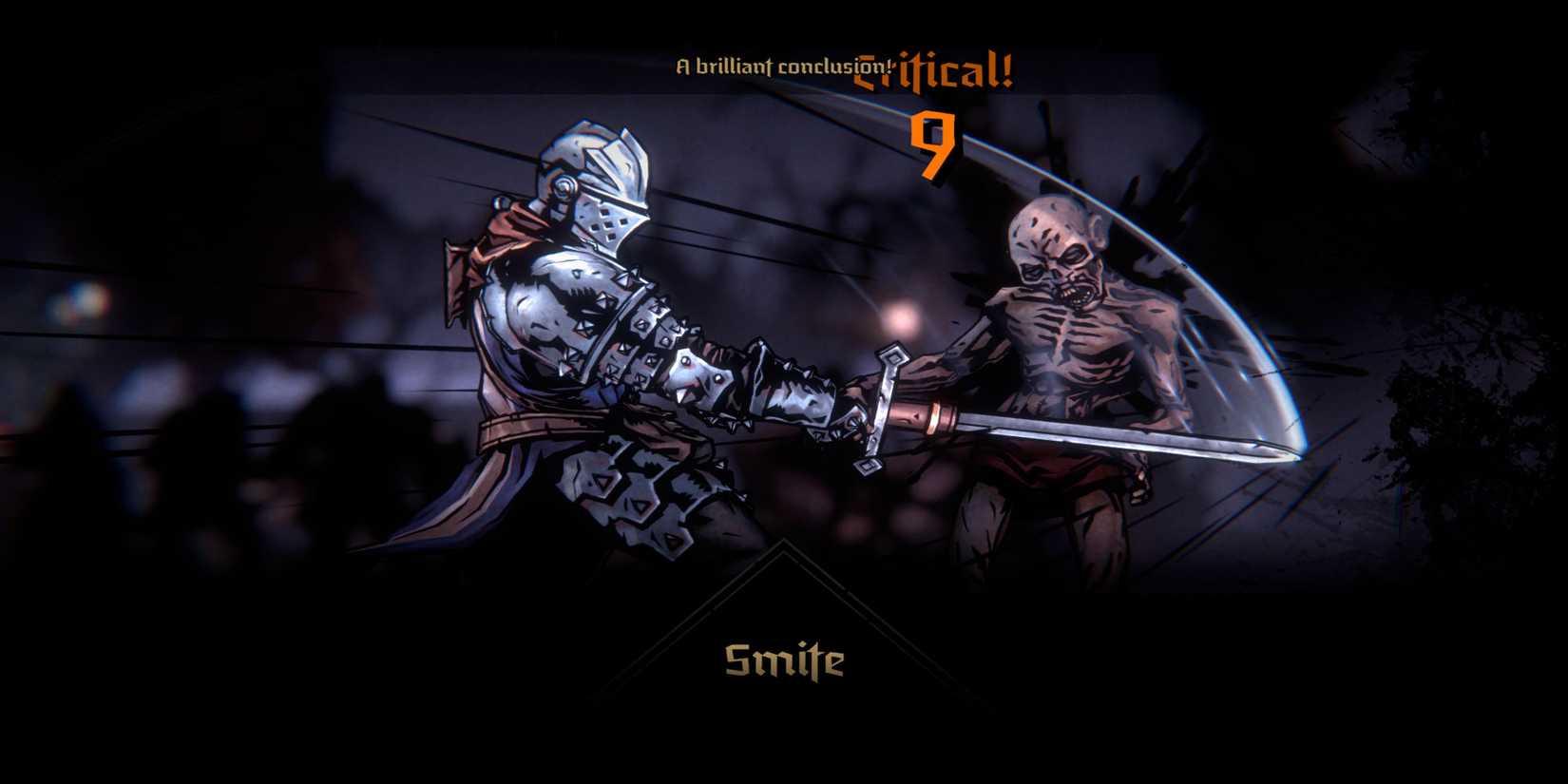 The Crusader swings his sword and hits a zombie with it