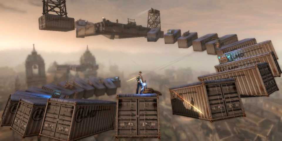 Cole traversing floating storage crates