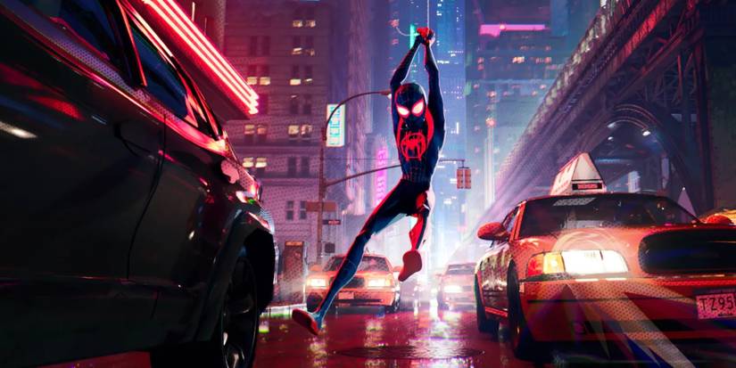 Miles Morales swinging in Spider-Man: Into the Spider-Verse