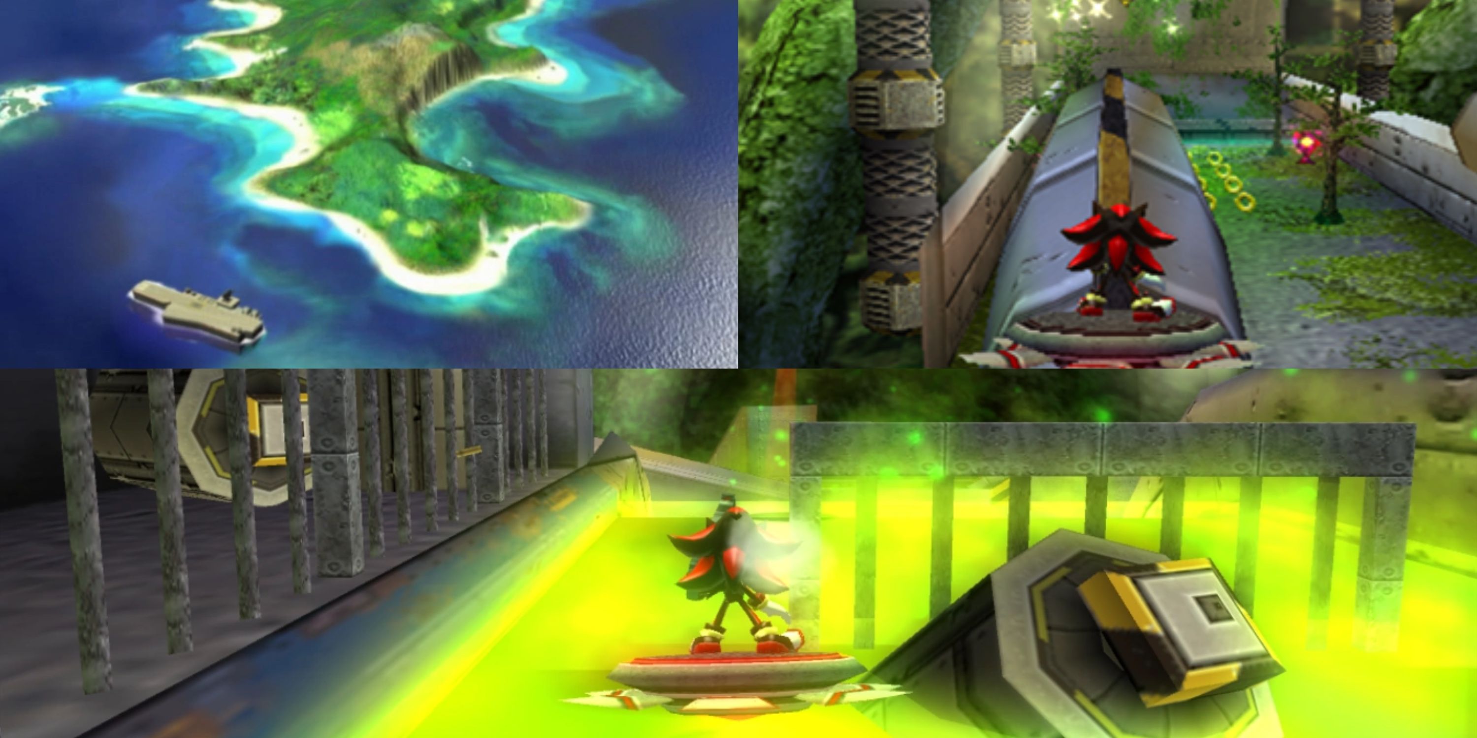screenshots of Prison island from sonic adventure 2 and Shadow the Hedgehog